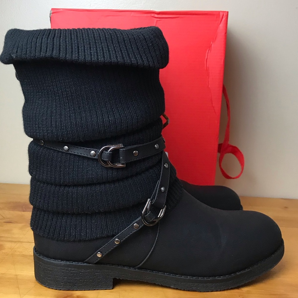 Dream Pairs Pocono Sweater Boot Black with straps